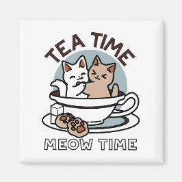 Tid för tea-tid - Cute Cat och Tea Design Magnet