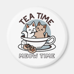 Tid för tea-tid - Cute Cat och Tea Design Magnet