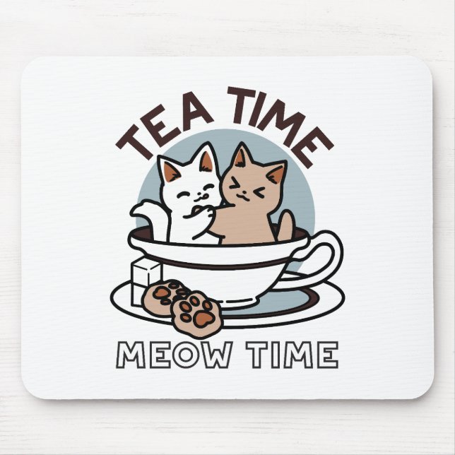 Tid för tea-tid - Cute Cat och Tea Design Musmatta (Framsidan)