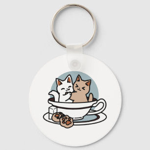 Tid för tea-tid - Cute Cat och Tea Design Nyckelring
