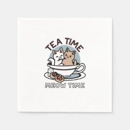 Tid för tea-tid - Cute Cat och Tea Design Pappersservett