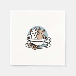 Tid för tea-tid - Cute Cat och Tea Design Pappersservett