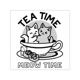 Tid för tea-tid - Cute Cat och Tea Design Självfärgande Stämpel