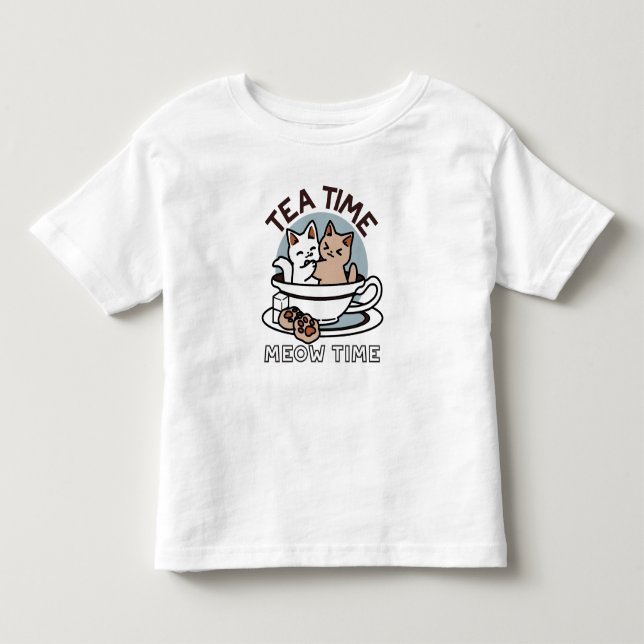 Tid för tea-tid - Cute Cat och Tea Design T Shirt (Framsida)