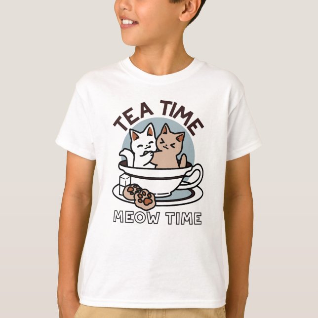 Tid för tea-tid - Cute Cat och Tea Design T Shirt (Framsida)