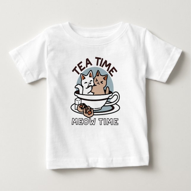 Tid för tea-tid - Cute Cat och Tea Design T Shirt (Framsida)
