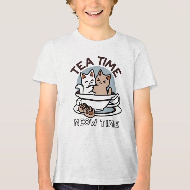 Tid för tea-tid - Cute Cat och Tea Design T Shirt (Framsida)