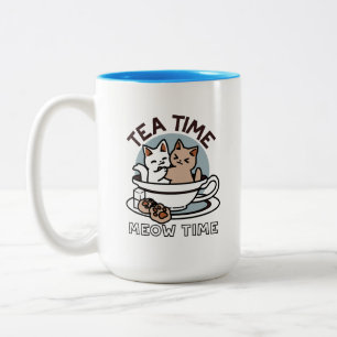 Tid för tea-tid - Cute Cat och Tea Design Två-Tonad Mugg