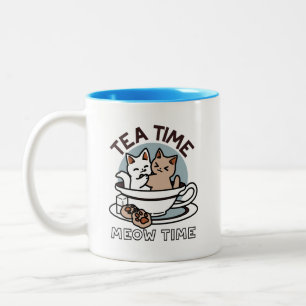 Tid för tea-tid - Cute Cat och Tea Design Två-Tonad Mugg