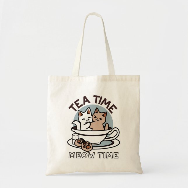 Tid för tea-tid - Cute Cat och Tea Design Tygkasse (Framsidan)