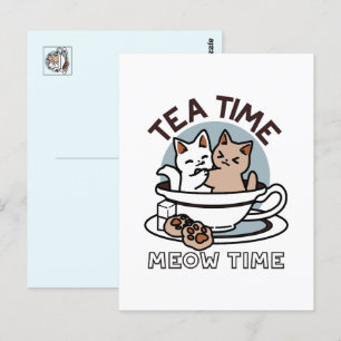 Tid för tea-tid - Cute Cat och Tea Design Vykort