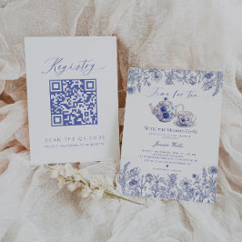Tid för Tea Toile QR-kodregistrets babyvisningspro Inbjudningar