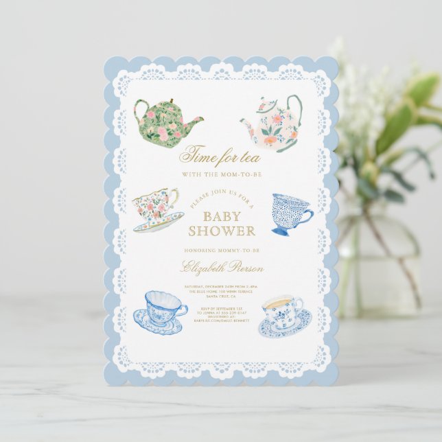 Tid för tebjudning Baby Shower-inbjudan Inbjudningar (Stående Fram)