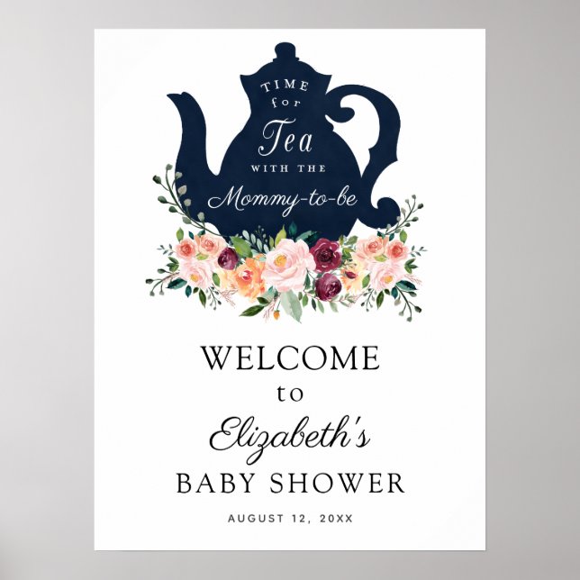 Tid för välkomstskylt för tea Baby Shower Poster (Framsidan)