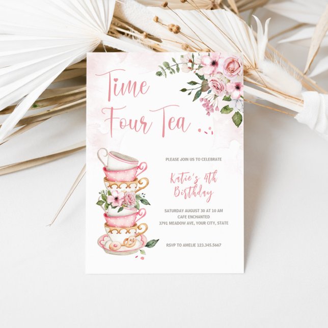 Tid fyra gånger för inbjudan till Tea 4e födelseda (Skapare uppladdad)