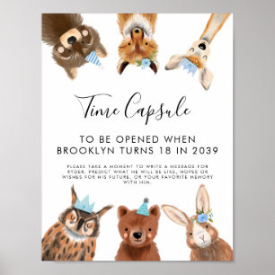 Tid - kapsel-tecken   Boy Woodland Födelsedagsfest Poster