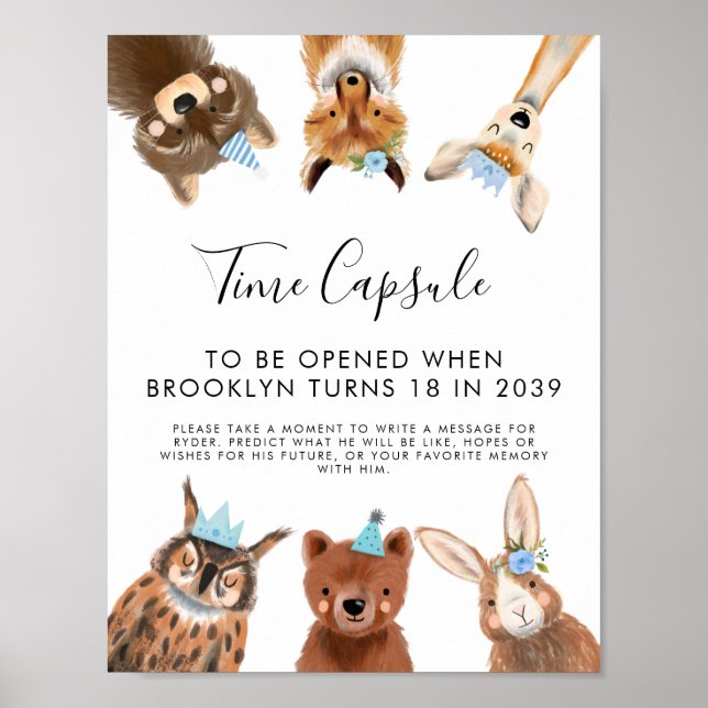 Tid - kapsel-tecken | Boy Woodland Födelsedagsfest Poster (Framsidan)