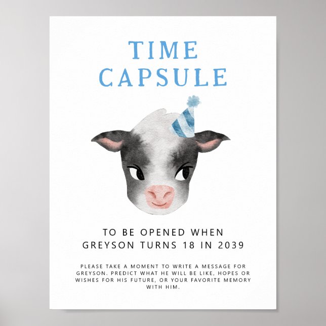 Tid - kapsel-tecken | Cow Boy Födelsedagsfest Poster (Framsidan)