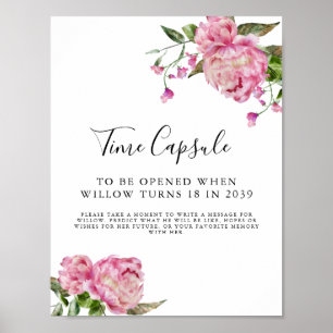 Tid - kapsel-tecken Födelsedagsfest för Blommigt Poster