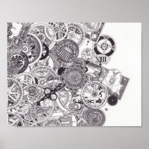 Tid och pengar - Svartvit Steampunk Poster