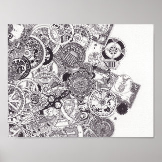 Tid och pengar - Svartvit Steampunk Poster