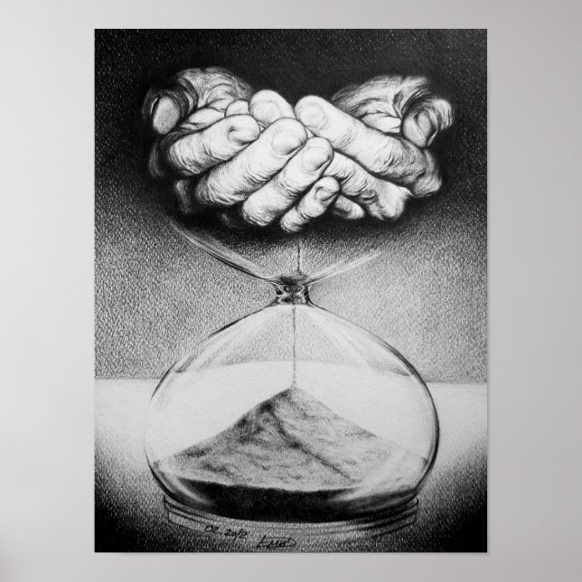 Tid Sandglas händer Penneteckning Surrealistisk ko Poster (Framsidan)