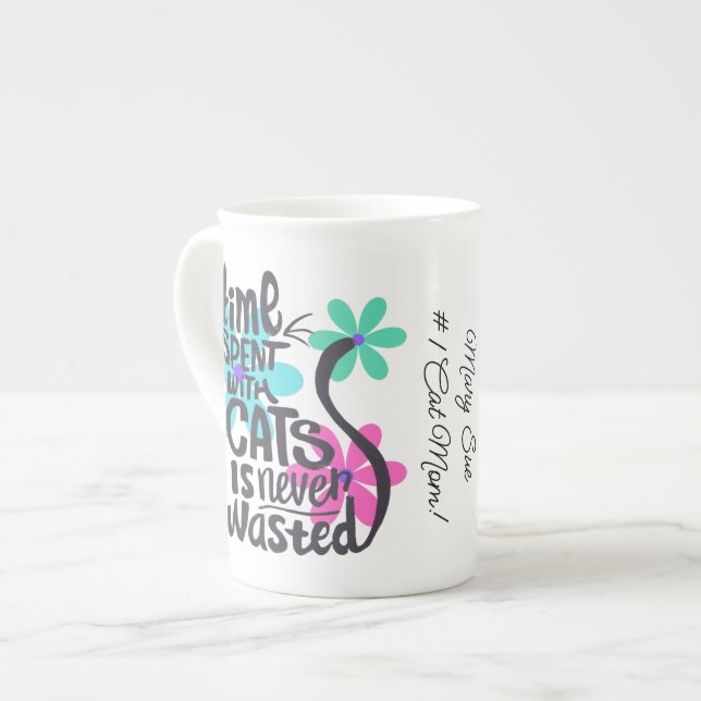 Tid som tillbringats med katter, groovy Bright Flo Benporslin Mugg (Framsida vänster)