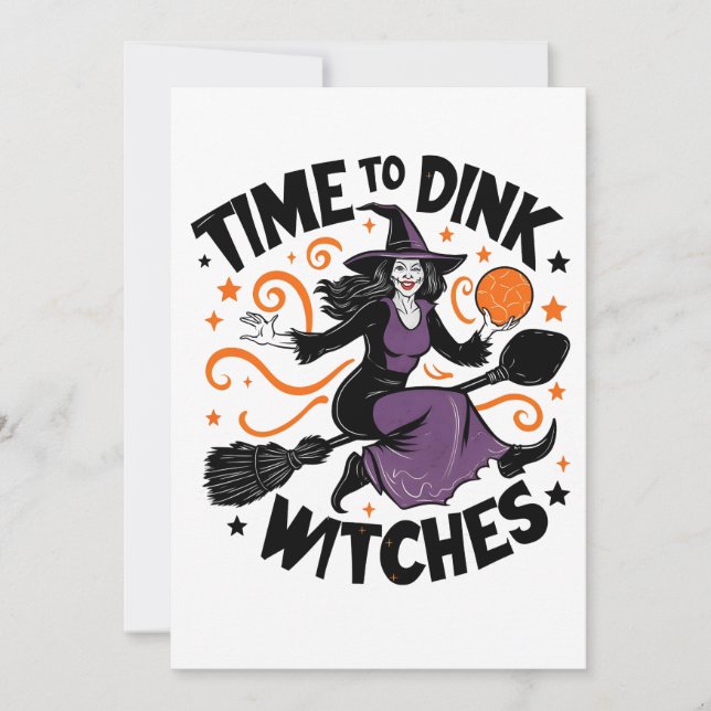 Tid till Dink Witches Spooky Pickleball Halloween Inbjudningar (Framsida)