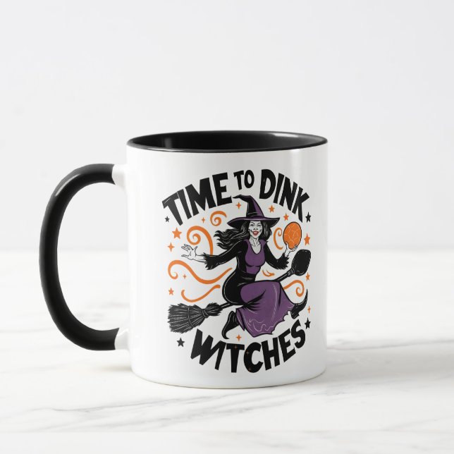 Tid till Dink Witches Spooky Pickleball Halloween Mugg (Vänster)