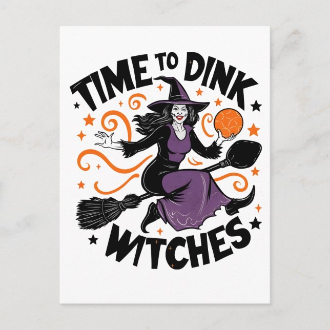 Tid till Dink Witches Spooky Pickleball Halloween Vykort (Framsida)