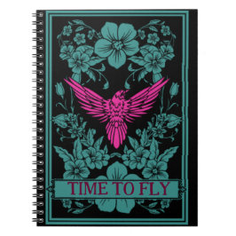 TID TILL FLY - Exotisk rosa bird/dusky blåa blommo Anteckningsbok