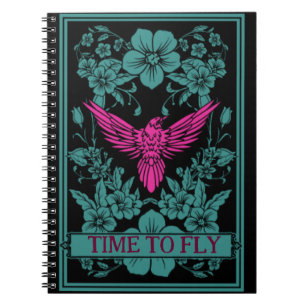 TID TILL FLY - Exotisk rosa bird/dusky blåa blommo Anteckningsbok