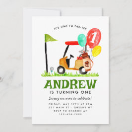 Tid till Golf Cart Balloon Golf Birthday-garanti Inbjudningar