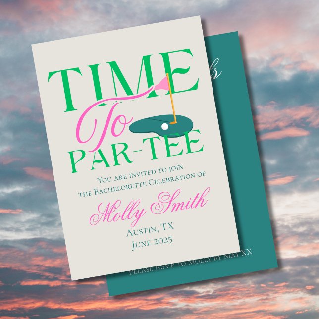 Tid till Par-Tee - Roligt Golf-Thated Bachelorette Inbjudningar (Time to Part-Tee golf invite with modern font – perfect for engagement or bridal celebrations!
)