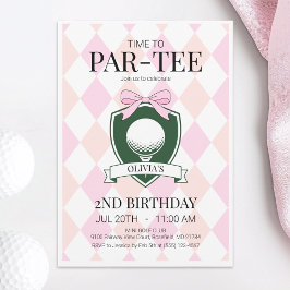 Tid till Par-Tee Rosa Golf 2:a födelsedagen Party Inbjudningar