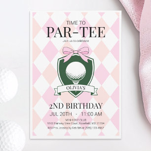 Tid till Par-Tee Rosa Golf 2:a födelsedagen Party Inbjudningar