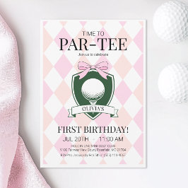 Tid till Par-Tee Rosa Golf First Födelsedagsfest Inbjudningar