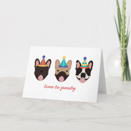 Tid till Pawty Fransk Bulldog Party Hats Red Kort