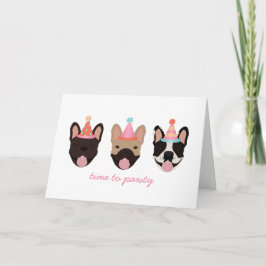 Tid till Pawty Fransk Bulldog Party Hats Rosa Kort