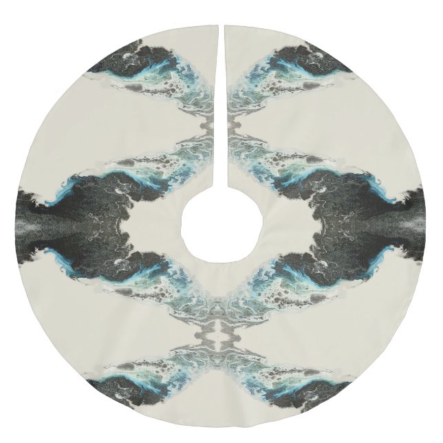 Tidal Echoes — Abstract Fluid Ink Pattern Julgransmatta Borstad Polyester (Framsidan)