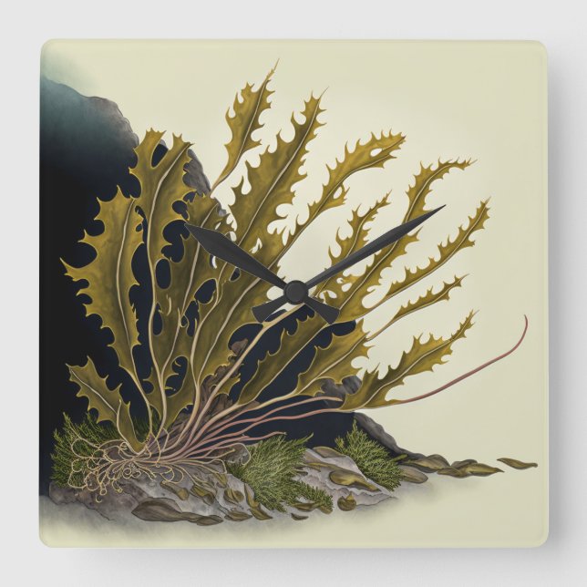 Tidal Fronds Fyrkantig Klocka (Framsida)
