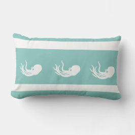 Tidal Teal octopus / bläckfisk på vit PILLOW Lumbarkudde