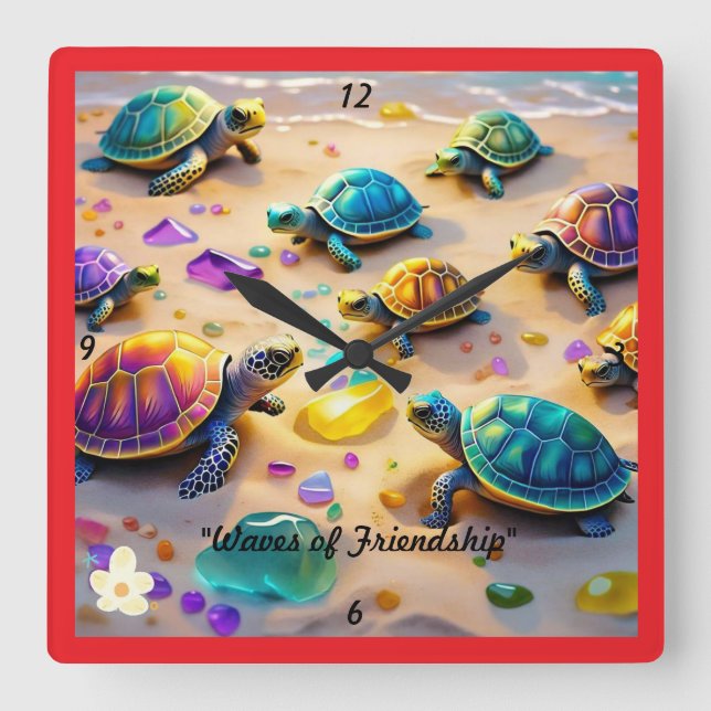 "Tidal Wave Turtles" Fyrkantig Klocka (Framsida)