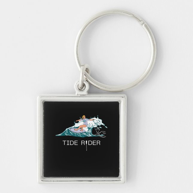 Tide Rider Fyrkantig Silverfärgad Nyckelring (Framsidan)