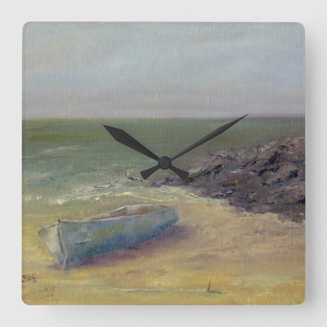 Tide rullar in - Boat på Shore Fyrkantig Klocka (Framsida)