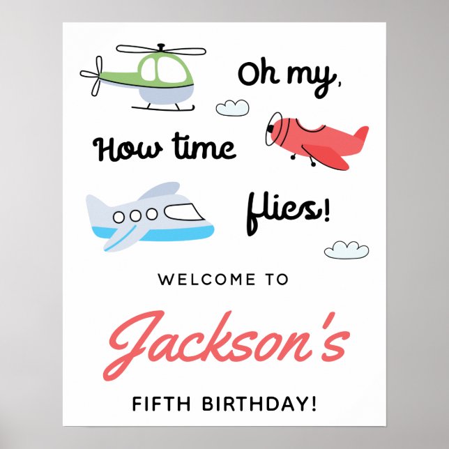 Tiden flyger Flygplan Helikopter Födelsedag Välkom Poster (Framsidan)