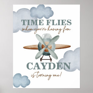 Tiden Flyger Flygplans Födelsedag Poster