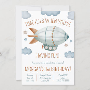 Tiden flyter när du har Roligt! Blimp Birthday Inbjudningar