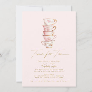 Tiden för Tea Pink Chinoiserie Bröllopsfest Inbjudningar