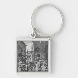 Tider av dagen, middag, 1738 fyrkantig silverfärgad nyckelring